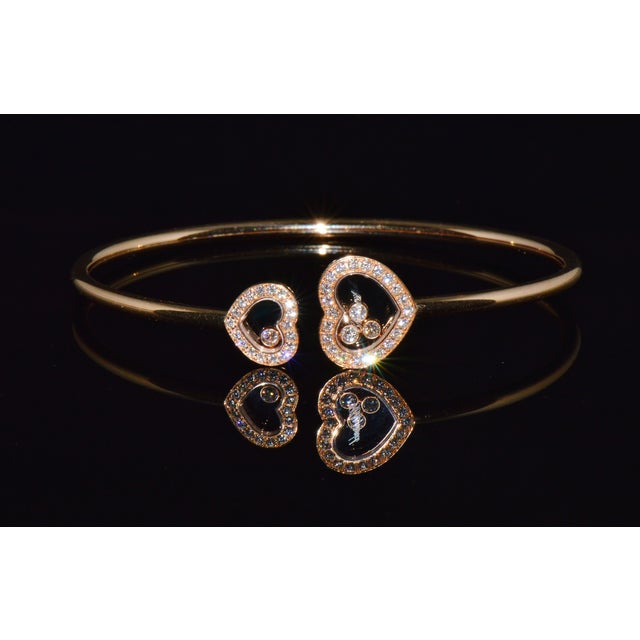 Late 20th Century Authentic Chopard Happy Diamonds Icons 0.54ct Diamond Heart Open Bangle Bracelet 18k Rose Gold For Sale In Dallas - Image 6 of 14