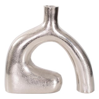 Shirin- Polished Silver Reverse Vase in Cast Aluminum- Short For Sale