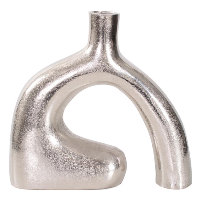 Shirin- Polished Silver Reverse Vase in Cast Aluminum- Short For Sale