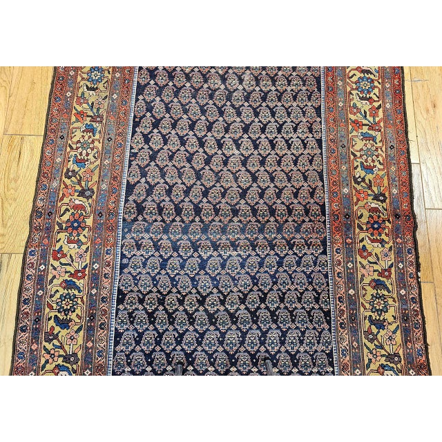Antique Persian Malayer Gallery Rug, Hand-Knotted Wool, Paisley Pattern, 6x11, Navy & Saffron Yellow For Sale - Image 16 of 18