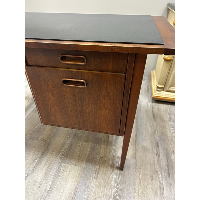 1970s MCM Sleek Walnut Desk Slate Top For Sale - Image 9 of 11