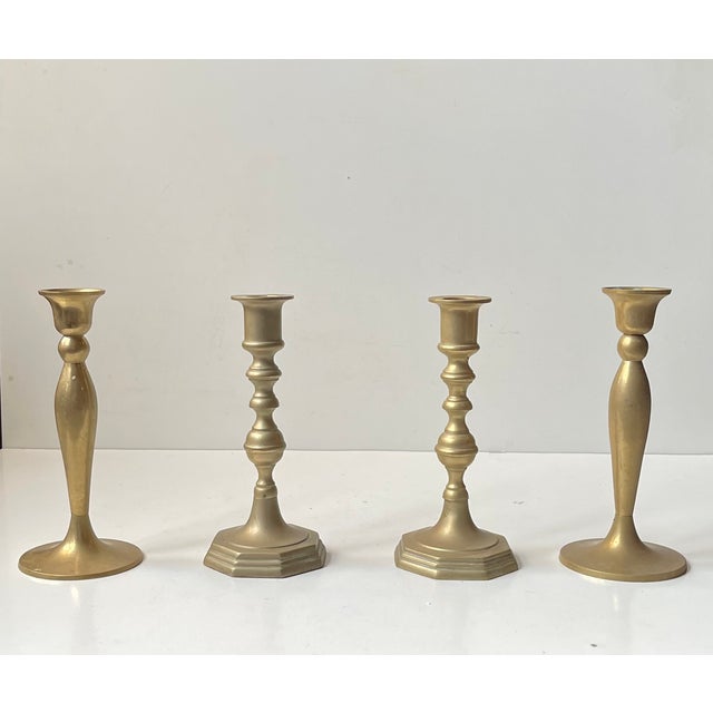 Vintage Danish Classical Candleholders in Brass, 1970s, Set of 4 For Sale - Image 3 of 9