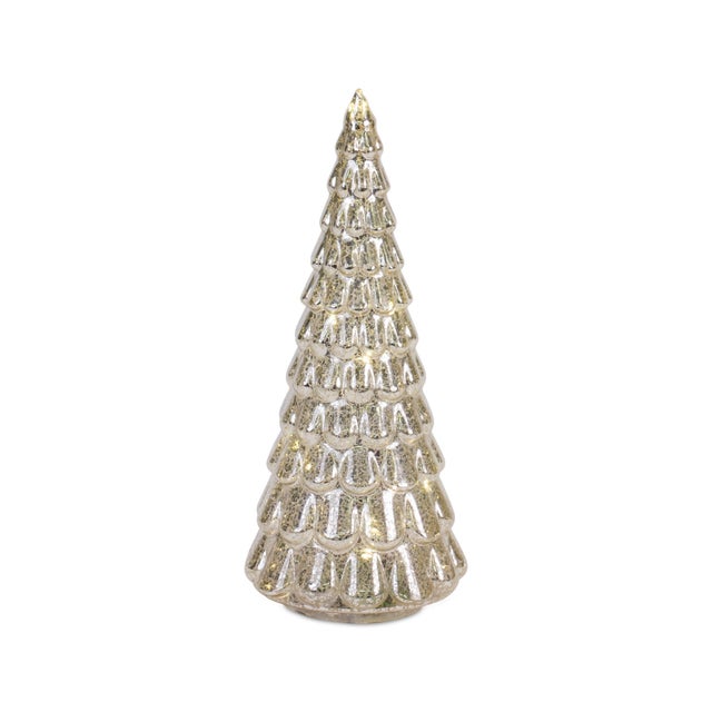 2020s LED Lighted Mercury Glass Holiday Tree Decor (Set of 4) For Sale - Image 5 of 7