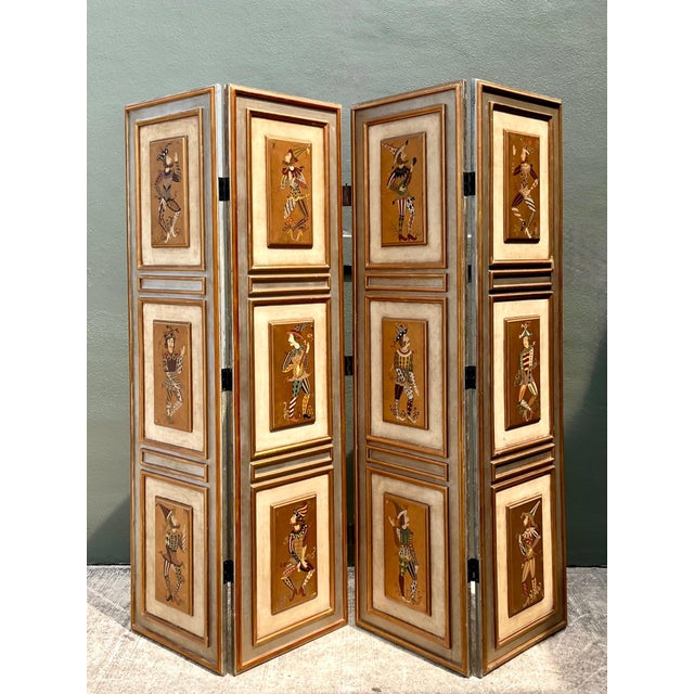 Vintage Painted Harlequin Wood Folding Screen For Sale - Image 10 of 18