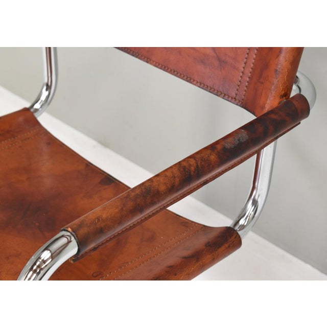 S34 Dining Armchair in Cognac Saddle Leather by Mart Stam for Fasem, 1970s For Sale - Image 16 of 18