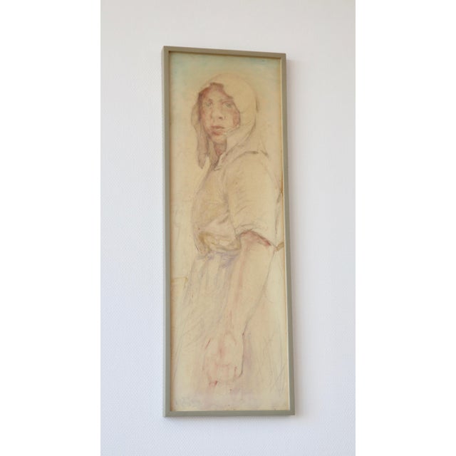 Victor Charles Haegeman, Peasant Girl, Watercolor, 1910s, Framed For Sale - Image 3 of 5