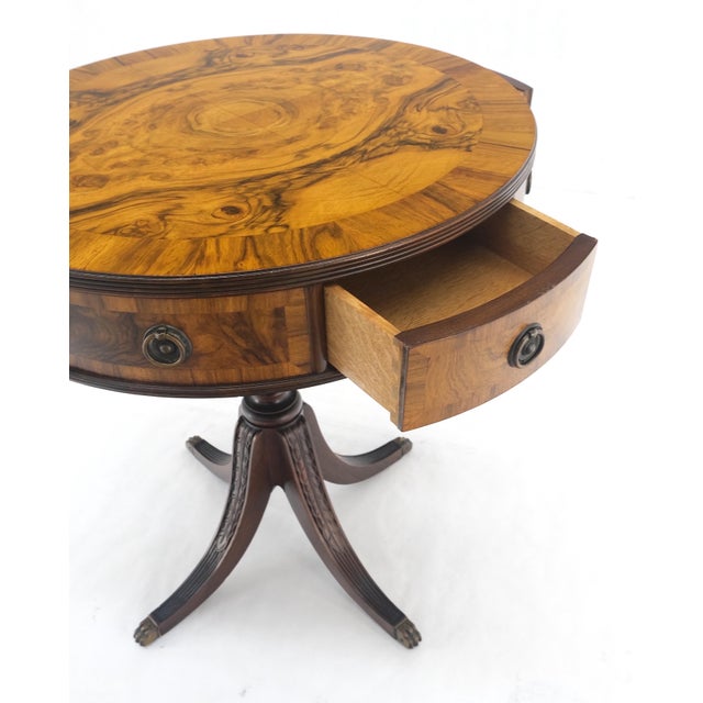 Walnut Round Drum Center Side Table Stand w/ Drawers Johnson Furniture Mint! For Sale - Image 13 of 13