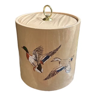 1970s Tan Colored Ice Bucket/Champagne Bucket With Mallard Duck and Gold Accents For Sale