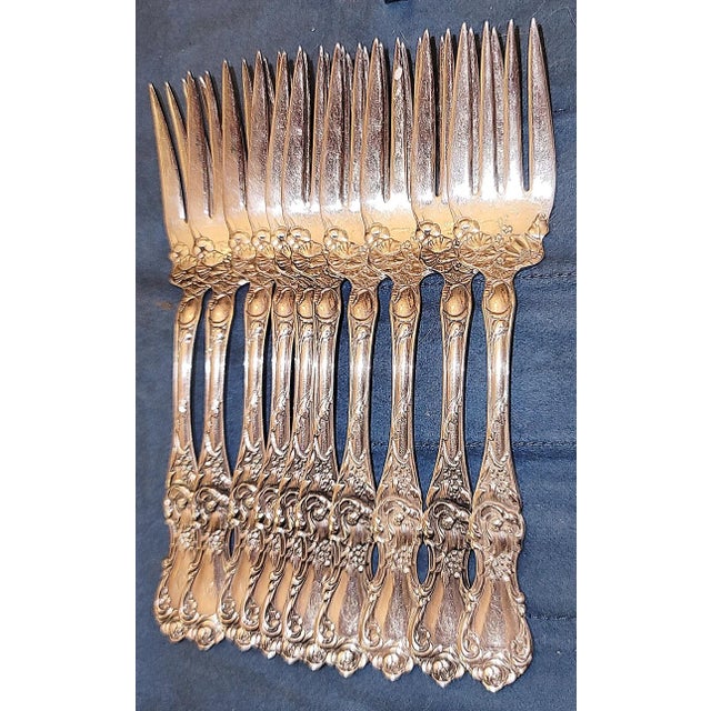 Elegant set of ten Wallace silverplate dessert/salad fork marked 1835 R. Wallace in fine antique condition and a lovely D...