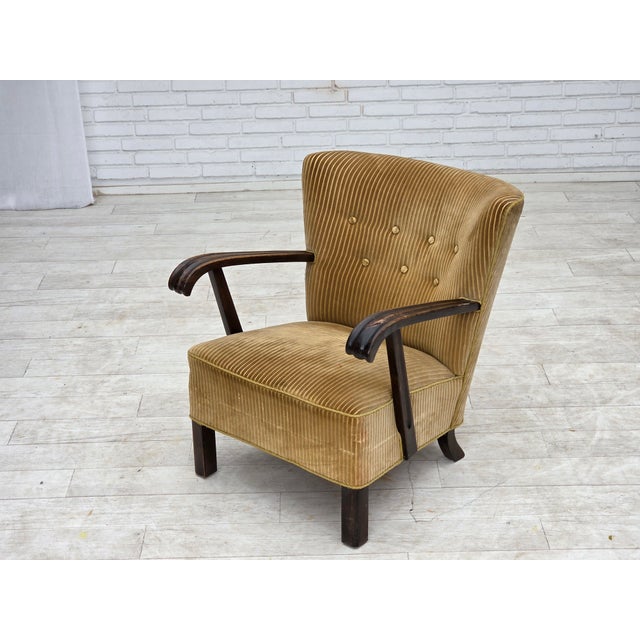 Danish Beech Armchair with Corduro Upholstery, 1950s, For Sale - Image 4 of 18
