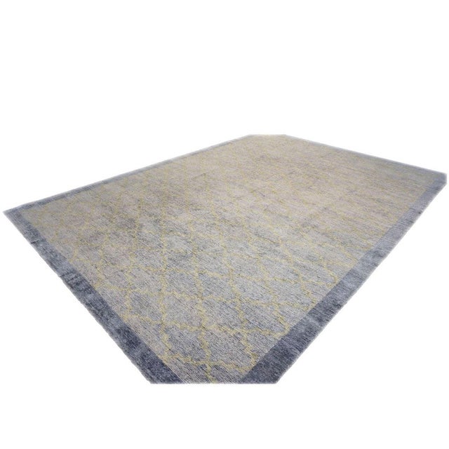 Modern Nepalese Modern Wool & Silk 10X14 Slate Blue & Light Green Handmade Area Rug #1143599 For Sale - Image 3 of 10