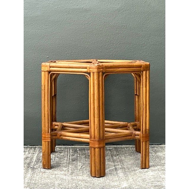 Vintage Rattan Hexagon Dining Table Pedestal For Sale - Image 11 of 12