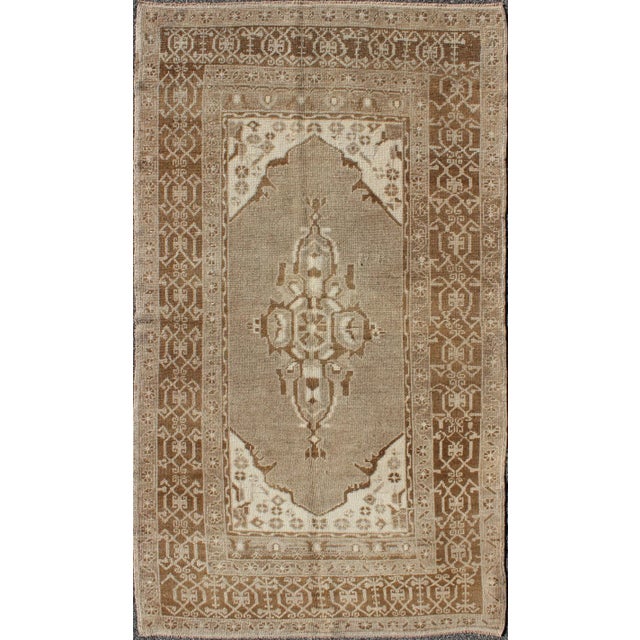 Textile Vintage Turkish Medallion Oushak Area Rug in Grey and Brown's For Sale - Image 7 of 7