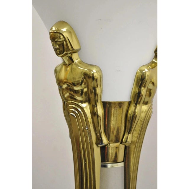 Vintage Postmodern Art Deco Figural Frosted Acrylic & Glass Torchiere Floor Lamp For Sale In Philadelphia - Image 6 of 13