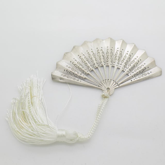 Vintage Italian Handmade Silver Florentine Fan with Tassel Figurine, Florence, 1970s For Sale - Image 3 of 10