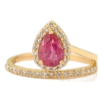 1 Carat Flaoting Ruby Diamond Halo Contemporary Ring in 14k Yellow Gold Size 6.5 For Sale