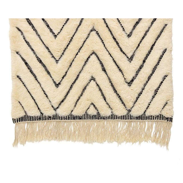 Ivory Elegant Diamond Hand-Knotted Moroccan Wool Runner | 19'5" X 3'10" | One of a Kind For Sale - Image 8 of 8