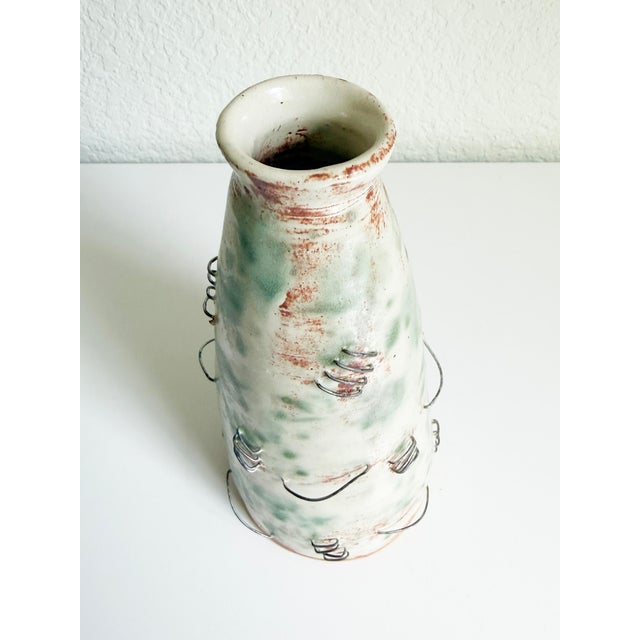 Cream Folk Art Wire & Ceramic Vase, Signed For Sale - Image 8 of 10