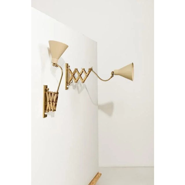 Vintage Italian Adjustable Wall Lights in Brass and Creamy White Metal, 1950s For Sale - Image 13 of 18