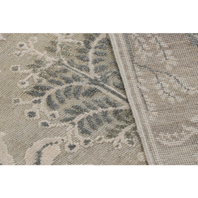 Textile Rug & Kilim’s Modern Block Print Rug in Silver-Gray & Teal with Floral Patterns - 5x7 For Sale - Image 7 of 7