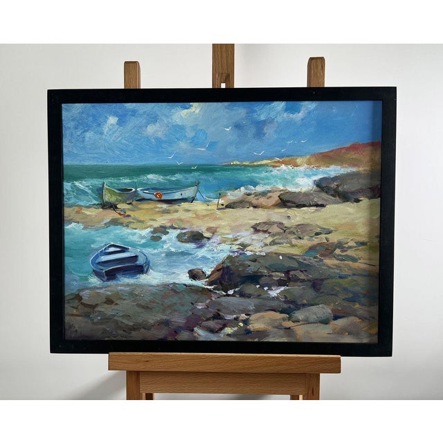 The oil painting "Freedom Over the Sea" is a captivating depiction of the untamed beauty of the coastal landscape, where...