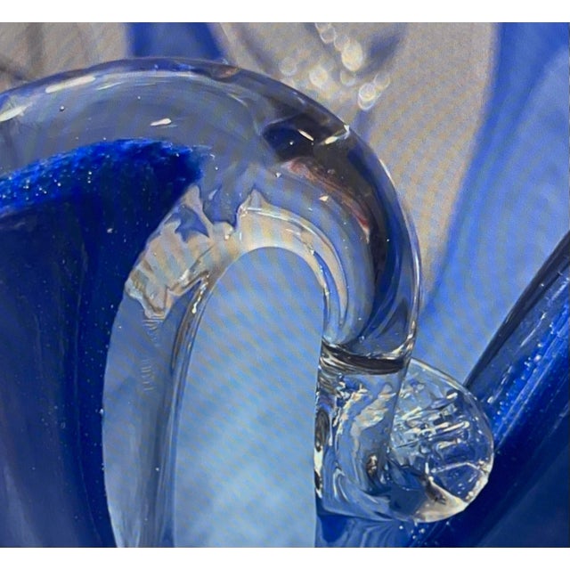 Vintage Italian Blue and Clear Art Glass Bowl White Cristal Made in Italy For Sale - Image 6 of 6