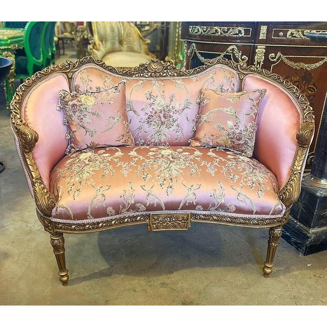 French Style Big Pink Sofa With 2 Pillows For Sale - Image 4 of 4