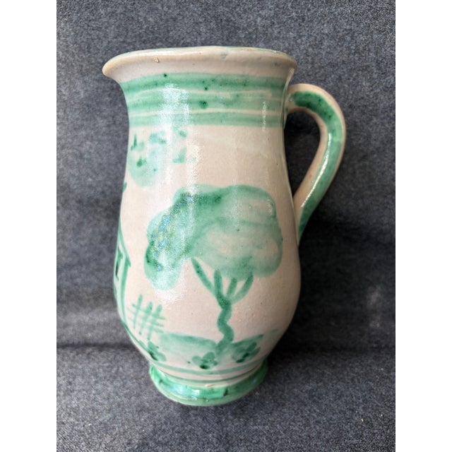 Mediterranean Vintage Painted Italian Folk Art Stoneware Pitcher Jug For Sale - Image 3 of 15