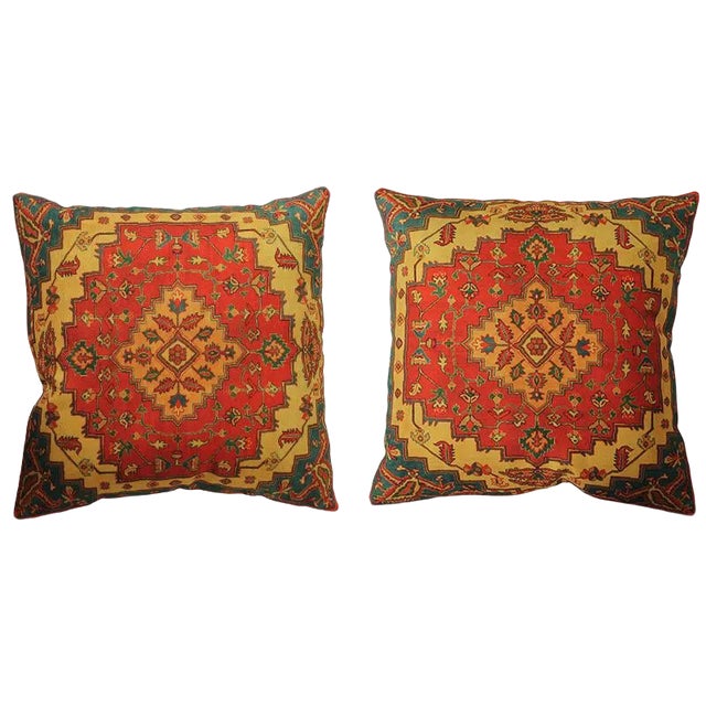 Pair of Traditional Persian Decorative Accent Pillows - 14ʺw × 14ʺh For Sale