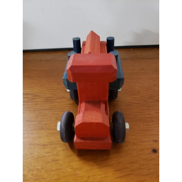 1980s Vintage Hand Made Heavy Wooden Child's Blue and Red Log Truck Toy For Sale - Image 5 of 6