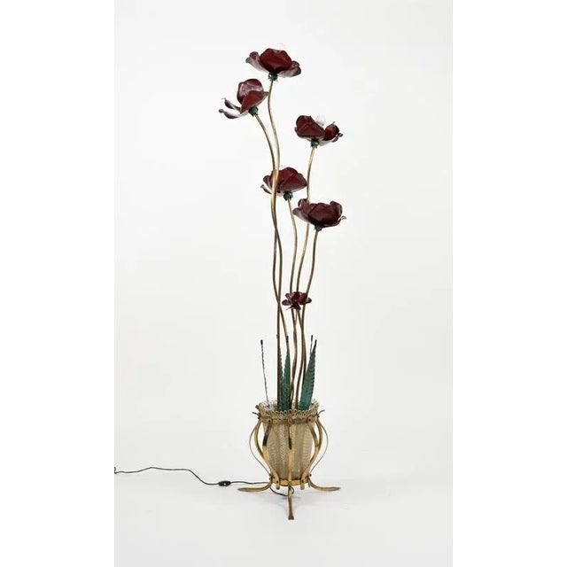 Mid-Century Floor Lamp with Leaves and Flowers in Brass, Italy, 1950s For Sale - Image 9 of 15