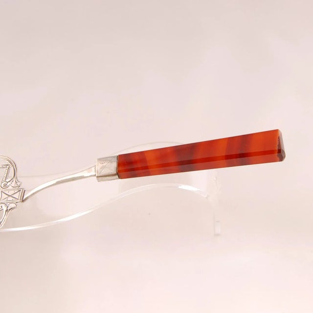 Mid 19th Century Antique Tableware Silver Flatware Agate Bejewelled Pie Scoop Server Engraved For Sale - Image 5 of 8