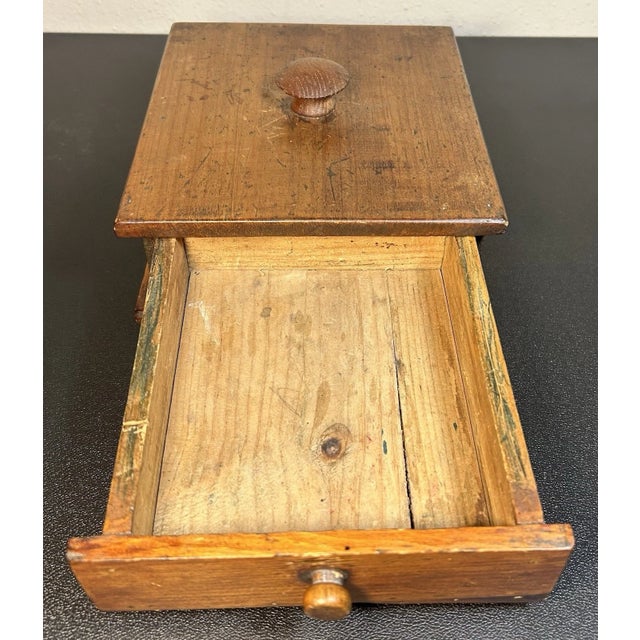 Wood Antique Circa 1940 American Primitive Pine Wood Single-Drawer Trinket/Jewelry Box For Sale - Image 7 of 8