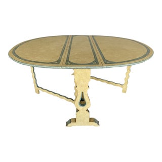 Vintage French Handpainted Farmhouse Drop-Leaf Gate-Leg Oval Dining Table For Sale
