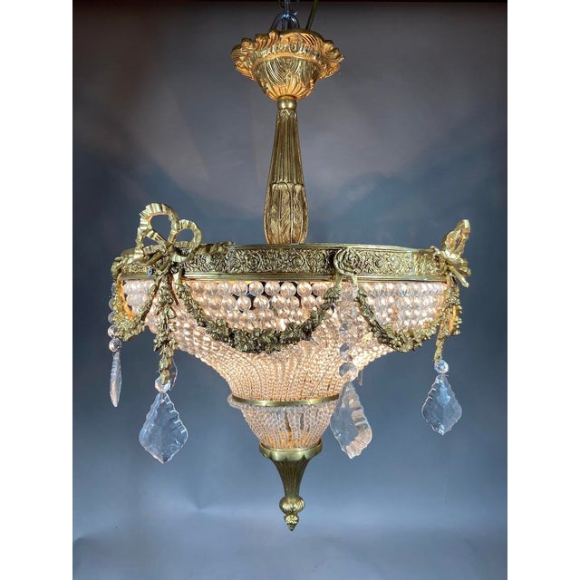French 1970s French Louis XVI Gold Bronze Chandelier 4Lt For Sale - Image 3 of 14
