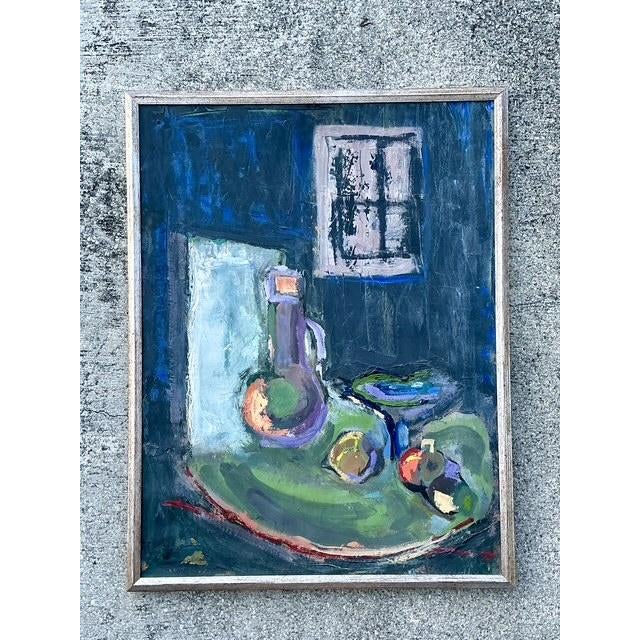 Vintage Original Abstract Still Life on Canvas For Sale In West Palm - Image 6 of 12