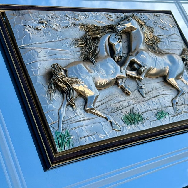 Wood Vintage Italian Arg 925 Sterling Silver 3d Art Horses Creation Artistic Mirror For Sale - Image 7 of 8