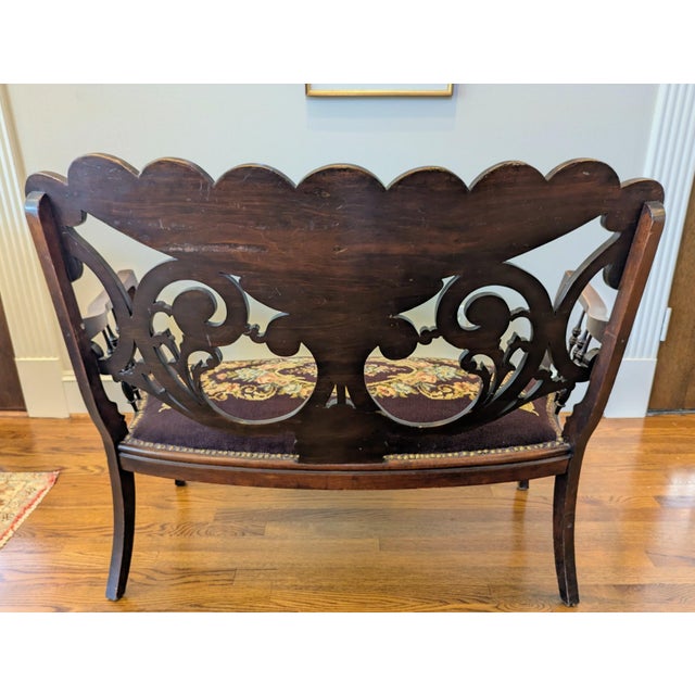 Burgundy Elegant Edwardian Settee For Sale - Image 8 of 8
