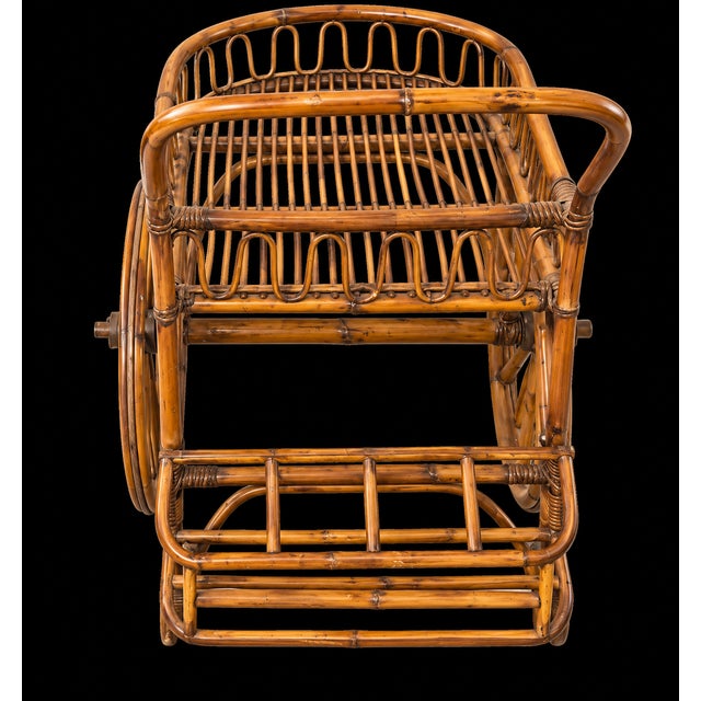 Brown French Riviera Rattan Bar Cart Audoux & Minet 1950s For Sale - Image 8 of 10