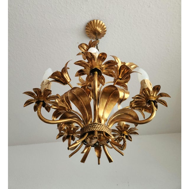 Gilded Chandelier with Gold Leaf, Italy, 1960s For Sale - Image 9 of 18