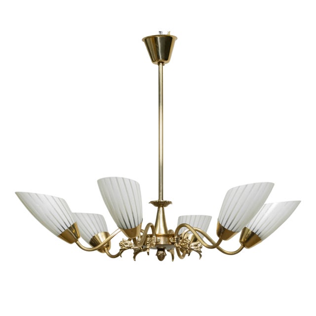 Brass Chandelier, Sweden, 1950s For Sale