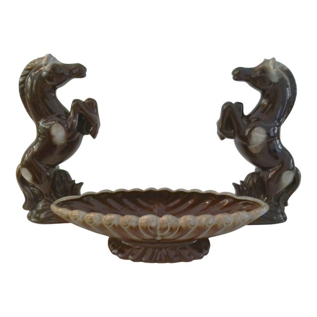 Mid-Century Drip Glaze Ceramic Stallion Console Set, 3 Pcs For Sale