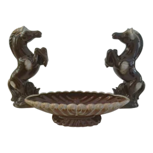 Mid-Century Drip Glaze Ceramic Stallion Console Set, 3 Pcs