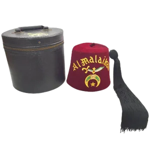 Al Malaikah Vintage Masonic Shriner Burgundy Wool Fez Hat in Original Box