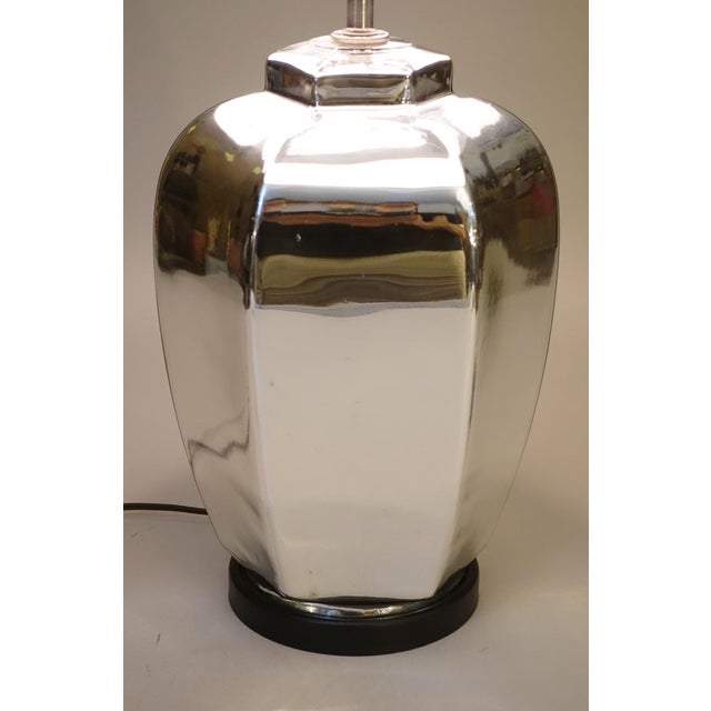 1970s Mid Century Modern Mercury Glass Ginger Jar Chrome Silver Table Lamp For Sale - Image 4 of 11