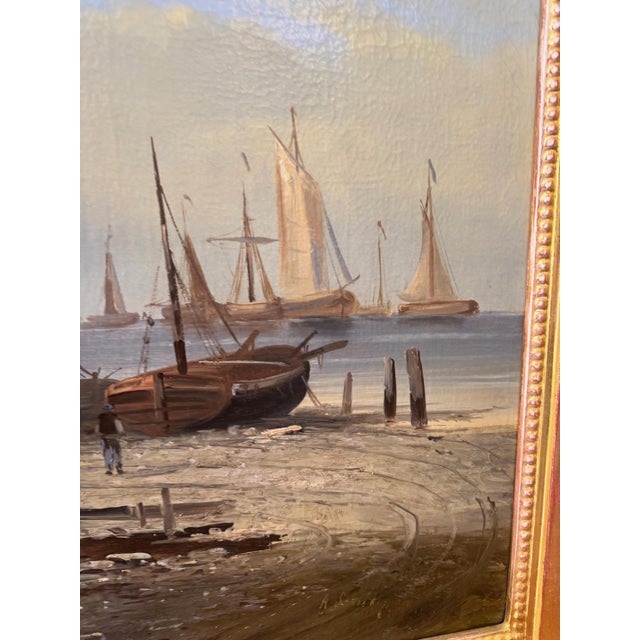 Maritime Coastal Landscape, 1800s, Oil Painting on Canvas, Framed For Sale - Image 4 of 7