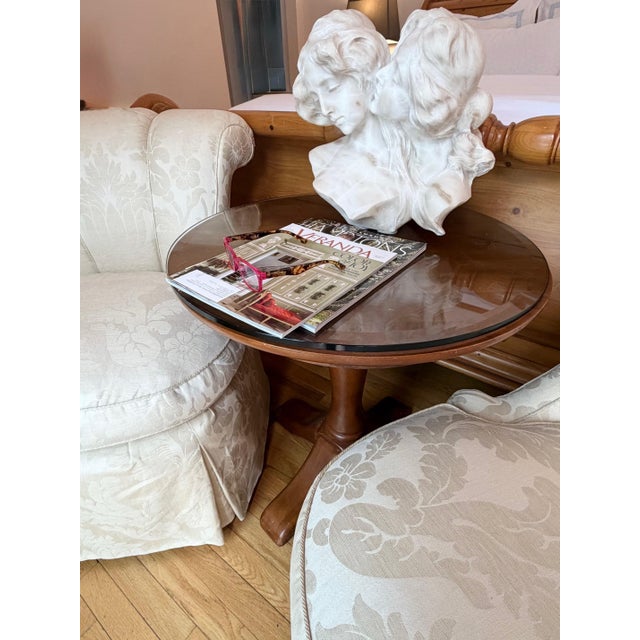 Custom Scallop Backed, Skirted Slipper Chairs in Cloud Dancer Damask, a Pair For Sale - Image 15 of 18