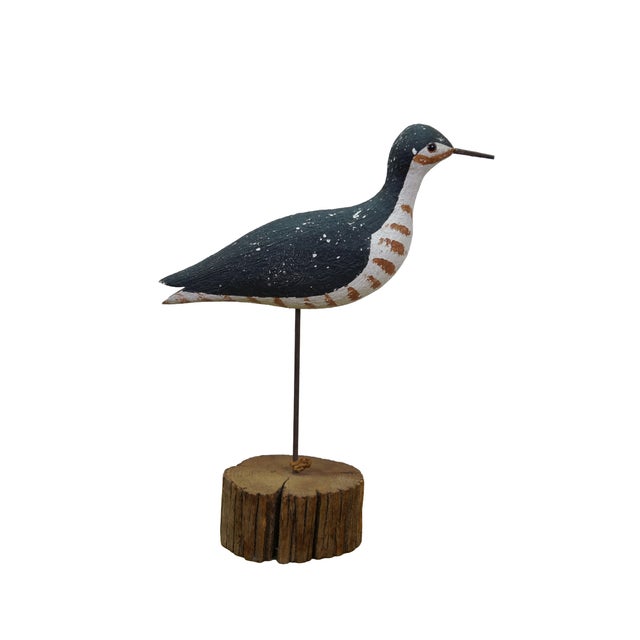 Late 20th Century folk art Stilt Sandpiper figurine. An authentic reproduction handcrafted by Connecticut artist Richard...