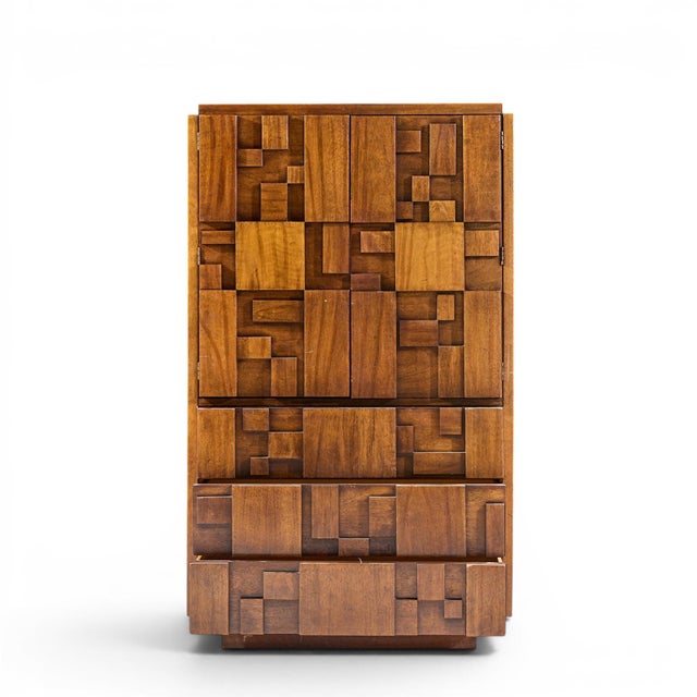 Lane Staccato Brutalist Mid Century Walnut Armoire Dresser For Sale In Chicago - Image 6 of 11