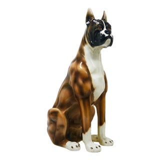 Boxer Dog Life-Size Majolica Statue Sculpture in Glazed Ceramic, Italy, 1970s For Sale